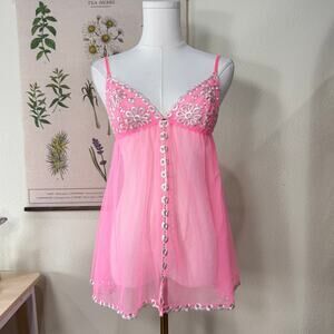 Victoria Secret Embroidered Sheer Mesh Babydoll Y2k Sexy Trashy Gyaru Gal Rave S
